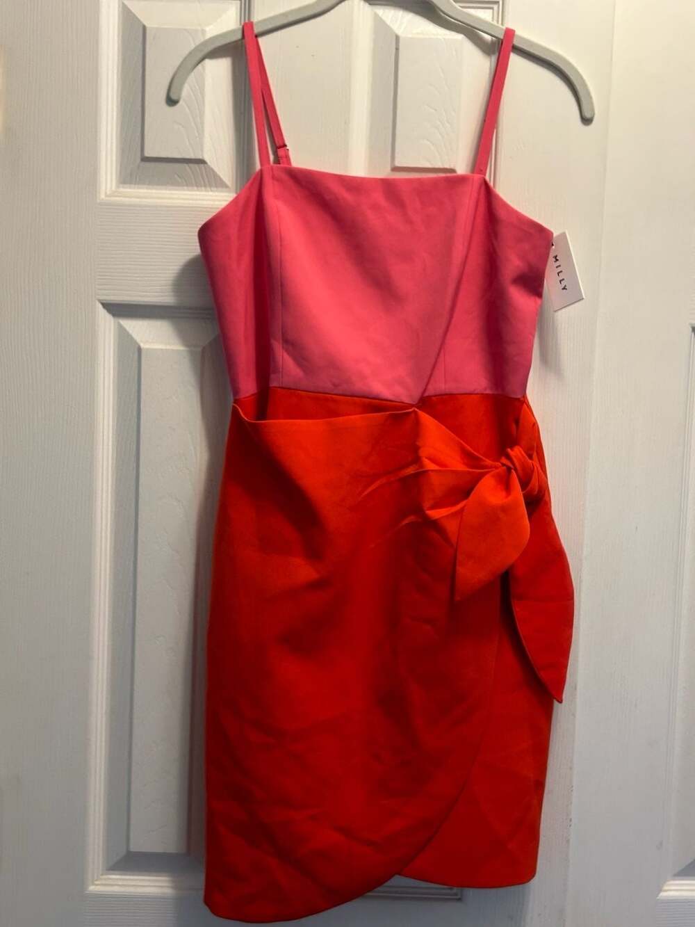 Milly Marissa Cady Combo Dress Size 14 Watermelon Coral Color Block Bow